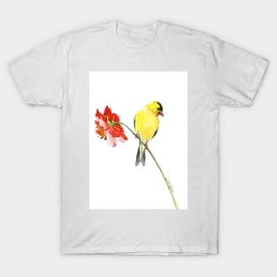 American Goldfinch and red Flower T-Shirt